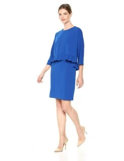 Taylor - 9859M Quarter Sleeve Ruffle-Trimmed Popover Dress