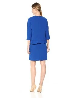 Taylor - 9859M Quarter Sleeve Ruffle-Trimmed Popover Dress