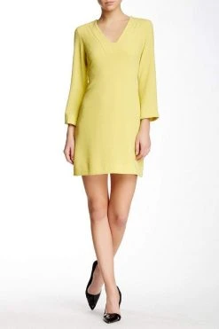 Cocktail Dresses Taylor - Bell Sleeves V-Neck Short Crepe Dress 7038M