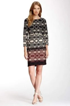 Taylor - Patterned Bateau Neck Dress 5107M Cocktail Dresses