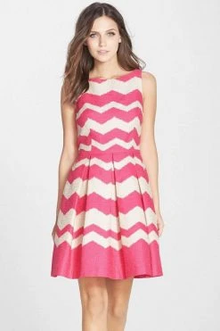 Taylor - Pleated Chevron Jacquard Dress 5445M