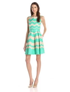 Taylor - Pleated Chevron Jacquard Dress 5445M