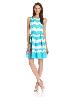 Taylor - Pleated Chevron Jacquard Dress 5445M