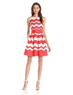 Taylor - Pleated Chevron Jacquard Dress 5445M