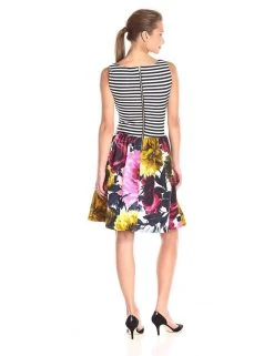 Taylor - Stripe And Floral Print A-line Dress 5997M