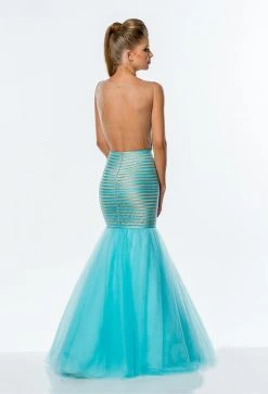 Terani Couture - 151P0106B Striped Patterned Mermaid Gown Plus Size Dresses