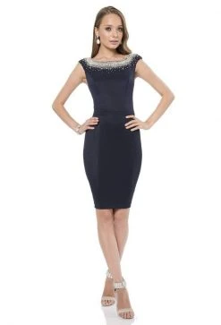 Cocktail Dresses Terani Couture - 1612C0055A Bejeweled Bateau Sheath Dress