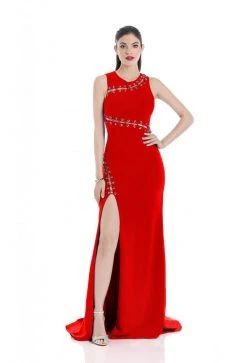 Terani Couture - 1612P0518A Accented Jewel Neck Sheath Dress