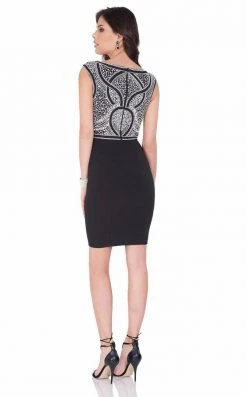 Cocktail Dresses Terani Couture - 1623C1381 Beaded Bateau Neck Cap Sleeves Short Dress