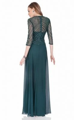 Terani Couture - 1623M1860 Quarter Sleeve Shimmering Long Gown - 1 Pc Hunter Green In Size 10 Available