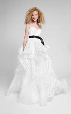 Terani Couture - 1711P2246 Sheer Striped Sweetheart Ballgown - 1 Pc Black White In Size 0 Available