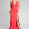 Terani Couture 1712P2498 Deep V Neck Smooth Fitting Mermaid Gown - 1 Pc Red Orange In Size 8 Available Formal Gowns