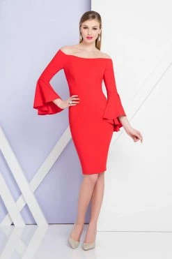 Terani Couture - 1721C4005 Flounce Sleeved Off-Shoulder Dress Cocktail Dresses 6 Terani Couture - 1721C4005 Flounce Sleeved Off-Shoulder Dress Cocktail Dresses