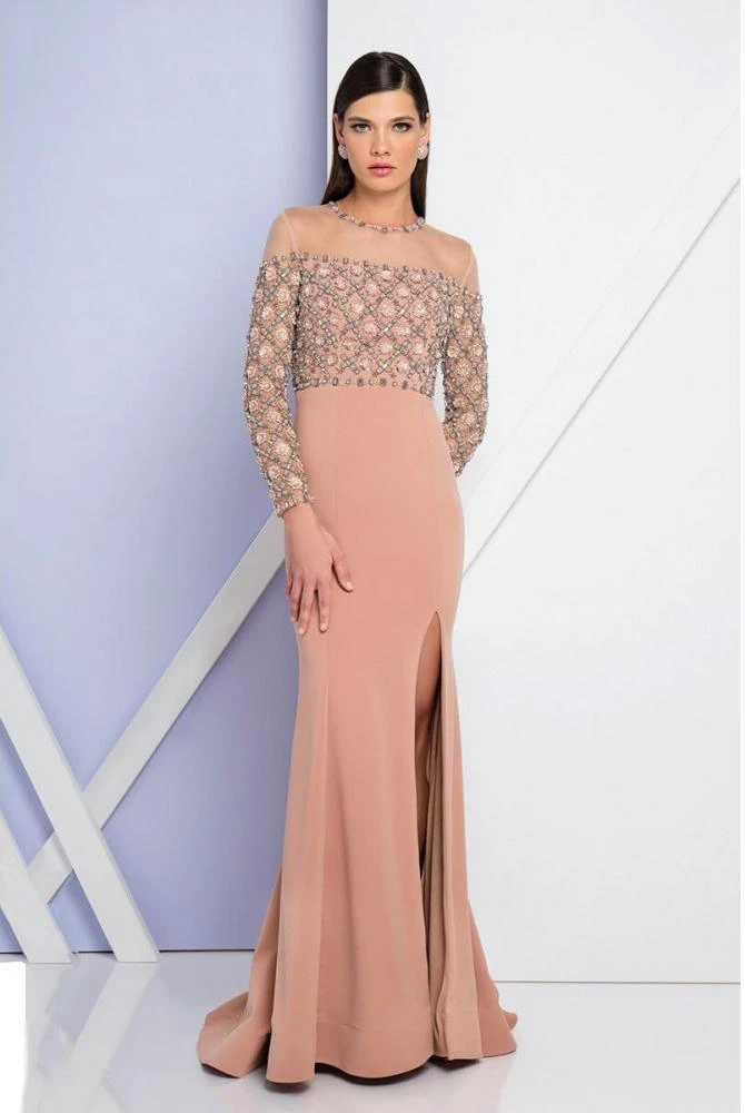 Formal Gowns Terani Couture - 1721M4336 Illusion Jewel Neck Sheath Dress 3 Formal Gowns Terani Couture - 1721M4336 Illusion Jewel Neck Sheath Dress