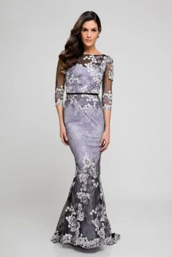 Formal Gowns Terani Couture - 1723M4634 Sheer Quarter Sleeve Floral Evening Dress