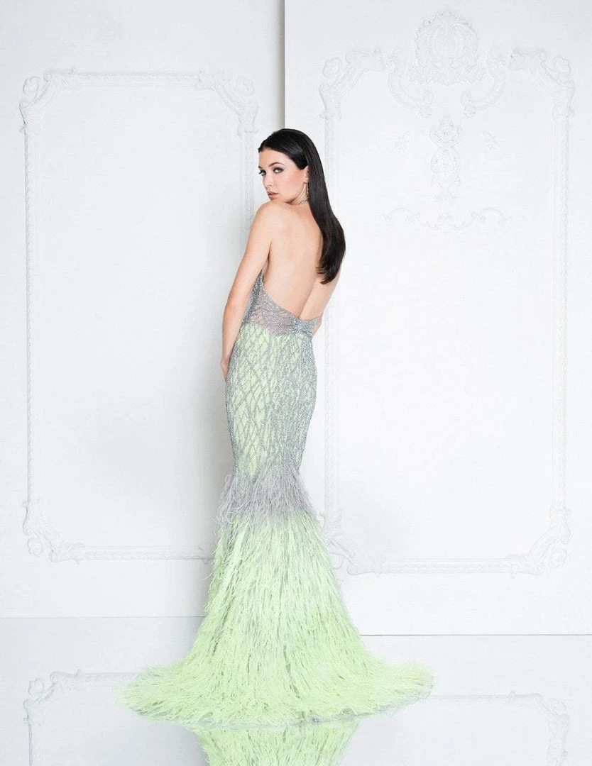 Terani Couture - 1811GL6407 Silver Embellished Halter Mermaid Dress Formal Gowns 4 Terani Couture - 1811GL6407 Silver Embellished Halter Mermaid Dress Formal Gowns