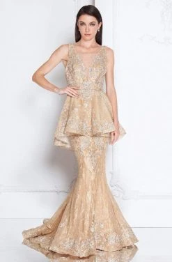 Formal Gowns Terani Couture - 1811GL6455 Embellished Peplum Mermaid Dress