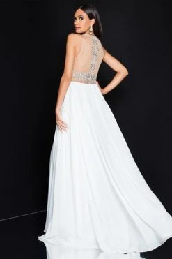 Terani Couture - 1811P5215 Beaded Nude Illusion Chiffon Gown