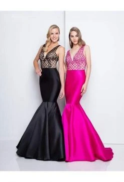 Terani Couture - 1811P5229 Beaded Plunging V-Neck Mermaid Gown Formal Gowns