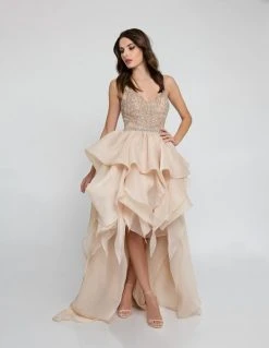 Formal Gowns Terani Couture - 1811P5782 Beaded Bodice T-Strap Hi-Lo Prom Dress