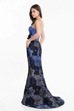 Formal Gowns Terani Couture - 1821E7136 Floral Strapless Mermaid Gown With Slit