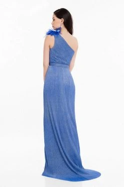 Terani Couture - 1821E7138 Feather Accented One Shoulder Sheath Dress Formal Gowns