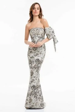 Terani Couture - 1821E7143 Two Toned Gown With Bow And Shawl 7 Terani Couture - 1821E7143 Two Toned Gown With Bow And Shawl