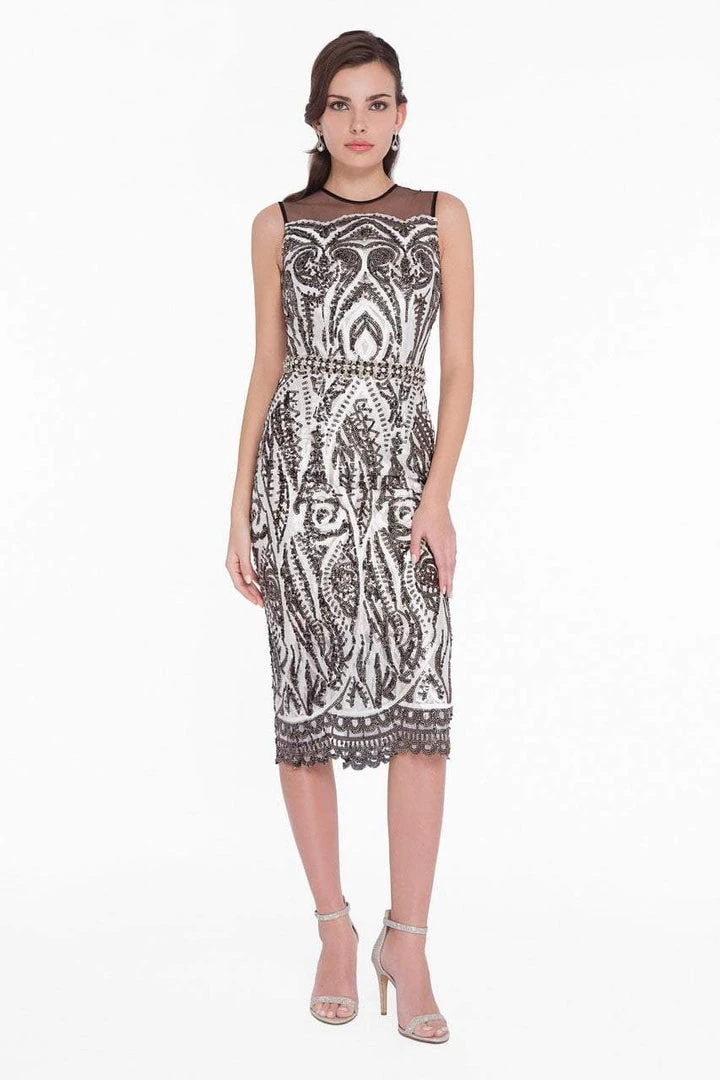 Terani Couture - 1823C7071 Embroidered Sheer Jewel Sheath Dress 3 Terani Couture - 1823C7071 Embroidered Sheer Jewel Sheath Dress