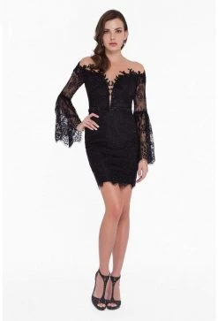 Terani Couture - 1825H7936 Embellished Lace Long Bell Sleeve Dress Cocktail Dresses