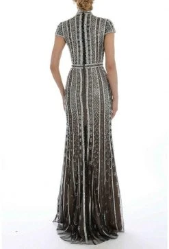 Terani Couture - 1911GL9469 Beaded High Neck Gown With Slit Formal Gowns