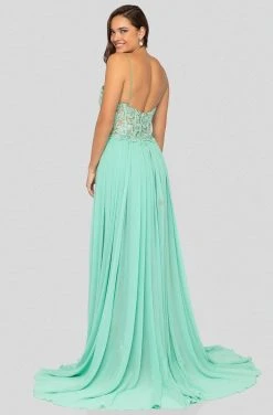 Terani Couture - 1913P8324 Floral Lace Corset Bodice High Slit Gown Formal Gowns