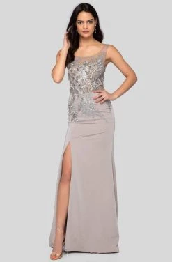 Terani Couture - 1915E9731 Floral Applique Illusion Scoop Dress Formal Gowns