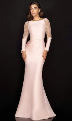 Terani Couture - 2011m2457 Illusion Cutout Long Sleeve Mermaid Gown - 1 Pc Navy In Size 16 Available Formal Gowns