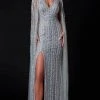 Terani Couture - 2111GL5059 Embellished V-neck Long Gown With Cape - 1 Pc Silver Blush In Size 16 Available Formal Gowns