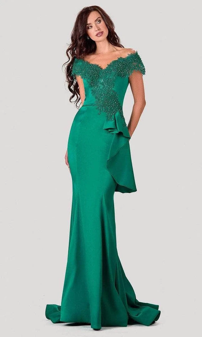 Terani Couture - 2111M5255 Embellished Off Shoulder Long Gown - 1 Pc Emerald In Size 10 Available 3 Terani Couture - 2111M5255 Embellished Off Shoulder Long Gown - 1 Pc Emerald In Size 10 Available
