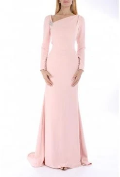 Terani Couture - Asymmetric Neckline Long Sleeve Formal Gown 1911M9320 - 1 Pc Black In Size 8 Available Formal Gowns