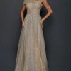 Terani Couture - Asymmetric Sequin Evening Gown 1922E0212 - 1 Pc Gold Silver In Size 2 Available Formal Gowns