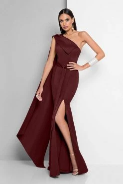 Terani Couture Cascading Paneled Asymmetrical Long Gown 1812E6296X - 1 Pc Wine In Size 10 Available