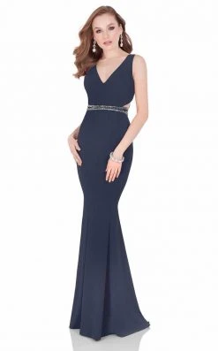 Terani Couture - Embellished V-Neck Gown With Slit 1621E1499