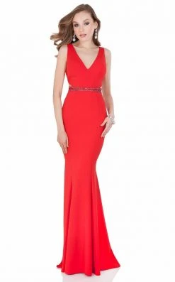 Terani Couture - Embellished V-Neck Gown With Slit 1621E1499