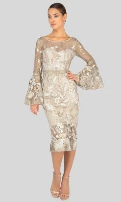 Cocktail Dresses Terani Couture - Long Bell Sleeve Embroidered Lace Dress 1913C9065 - 1 Pc Blush In Size 6 Available