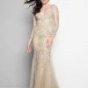 Formal Gowns Terani Couture - Long Sleeve Beaded Applique Mermaid Dress 1711M3407