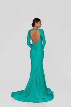 Terani Couture - Long Sleeve Open Back Satin Mermaid Gown 1912P8281 Formal Gowns