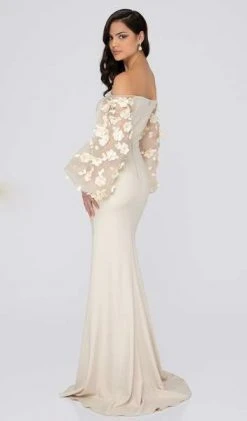 Formal Gowns Terani Couture - Off Shoulder Floral Accent Puff Sleeves Gown 1911E9128