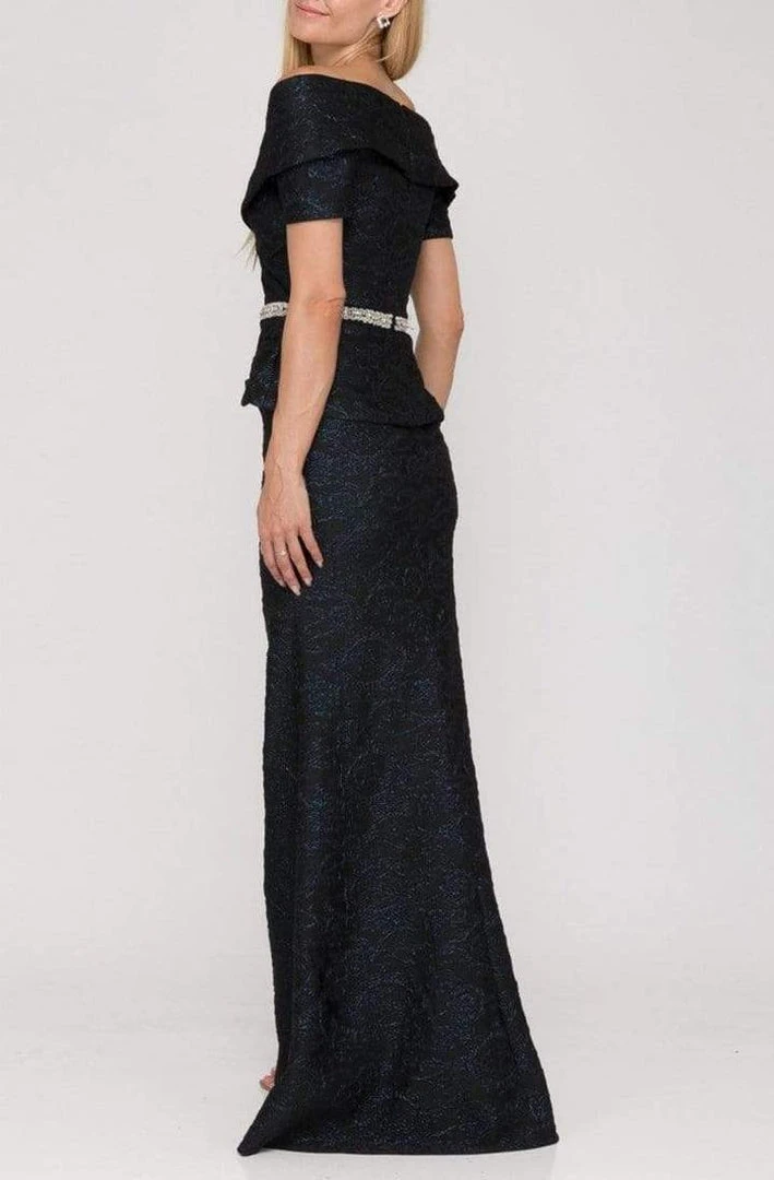 Terani Couture - Off Shoulder V Neck Beaded Belt Sheath Gown 1921M0727 Formal Gowns 7 Terani Couture - Off Shoulder V Neck Beaded Belt Sheath Gown 1921M0727 Formal Gowns