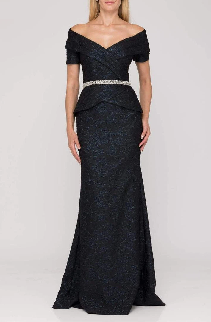 Terani Couture - Off Shoulder V Neck Beaded Belt Sheath Gown 1921M0727 Formal Gowns 6 Terani Couture - Off Shoulder V Neck Beaded Belt Sheath Gown 1921M0727 Formal Gowns