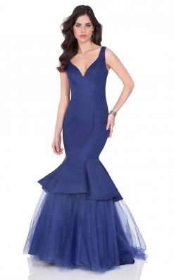 Terani Couture - Sculptural Tulle V-neck Mermaid Gown 1622E1587 Formal Gowns