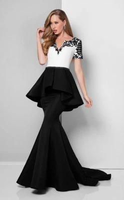 Terani Couture - Short-sleeve Peplum Mermaid Gown 1712M3421 Formal Gowns