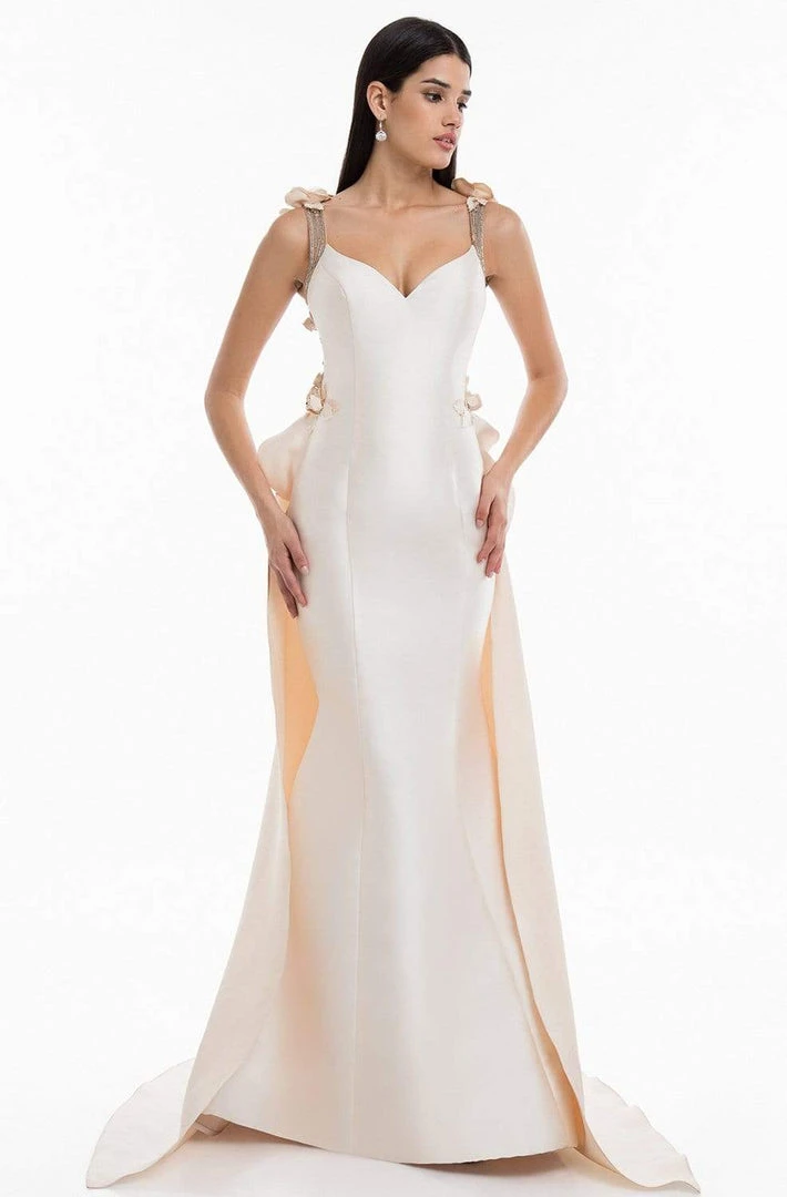 Terani Couture - Split Tail Floral Appliqued Mermaid Gown 1821E7122 - 1 Pc Taupe Silver In Size 12 Available 3 Terani Couture - Split Tail Floral Appliqued Mermaid Gown 1821E7122 - 1 Pc Taupe Silver In Size 12 Available