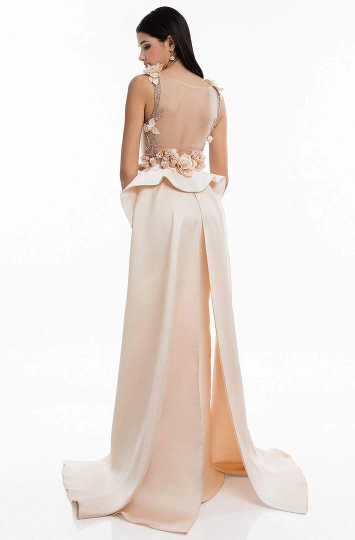 Terani Couture - Split Tail Floral Appliqued Mermaid Gown 1821E7122 - 1 Pc Taupe Silver In Size 12 Available 4 Terani Couture - Split Tail Floral Appliqued Mermaid Gown 1821E7122 - 1 Pc Taupe Silver In Size 12 Available